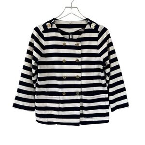 J. Crew Merriweather Navy Blue & Cream Striped Knit Nautical Jacket Size Medium